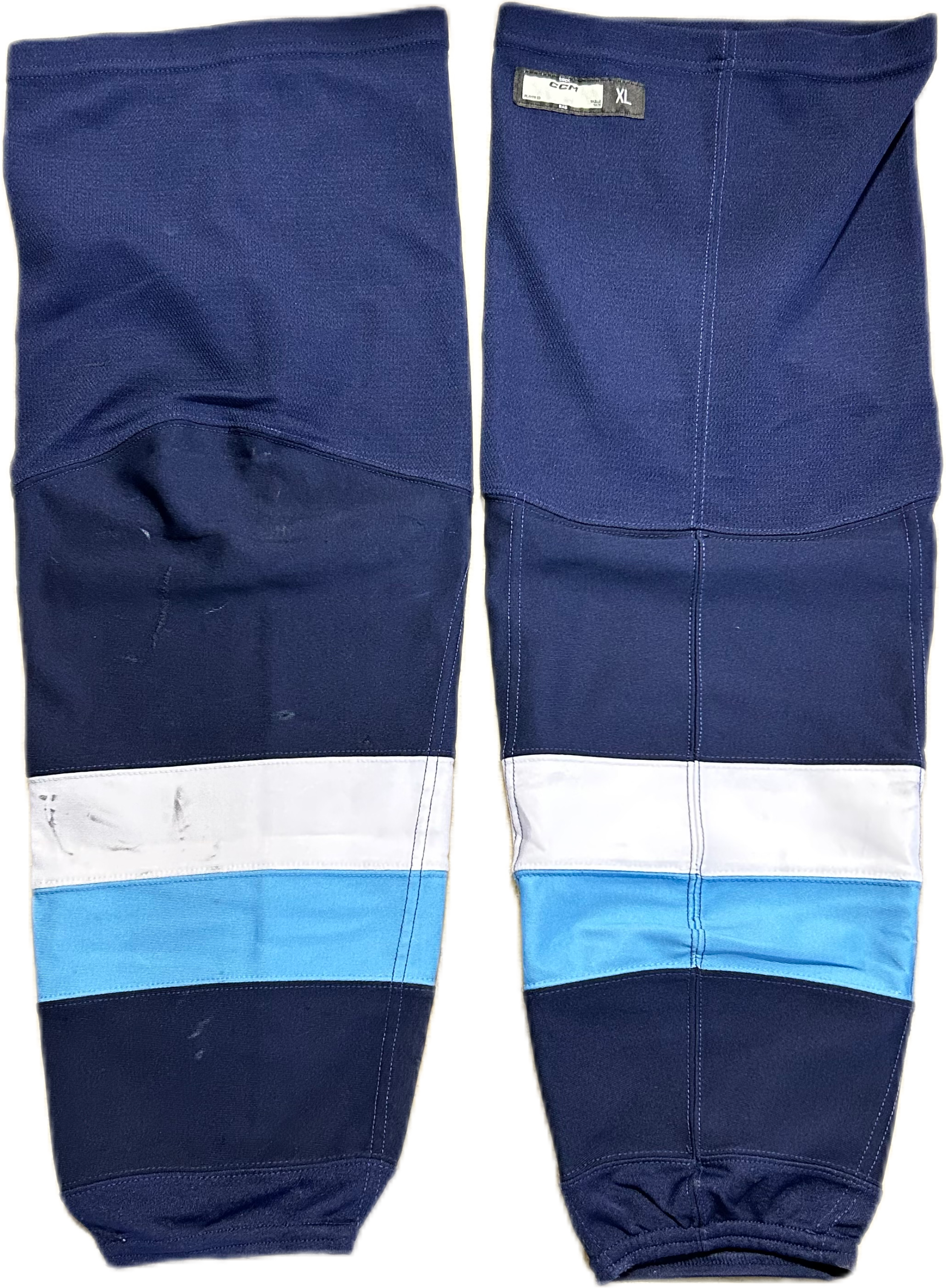 AHL - Chaussettes CCM Pro Stock d'occasion (bleu marine/blanc/bleu)